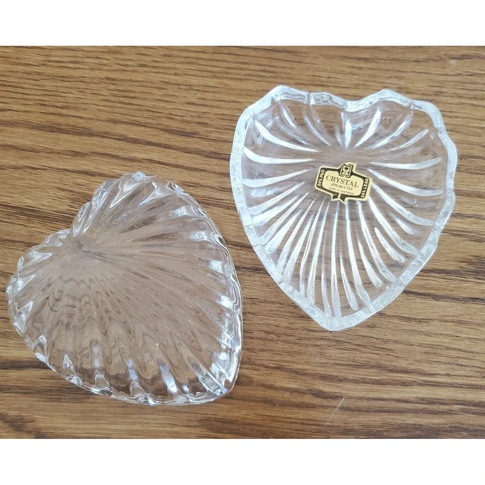 Vintage Zajecar 24 Lead Crystal Glass Heart Trinket Box with Lid Yugoslavia